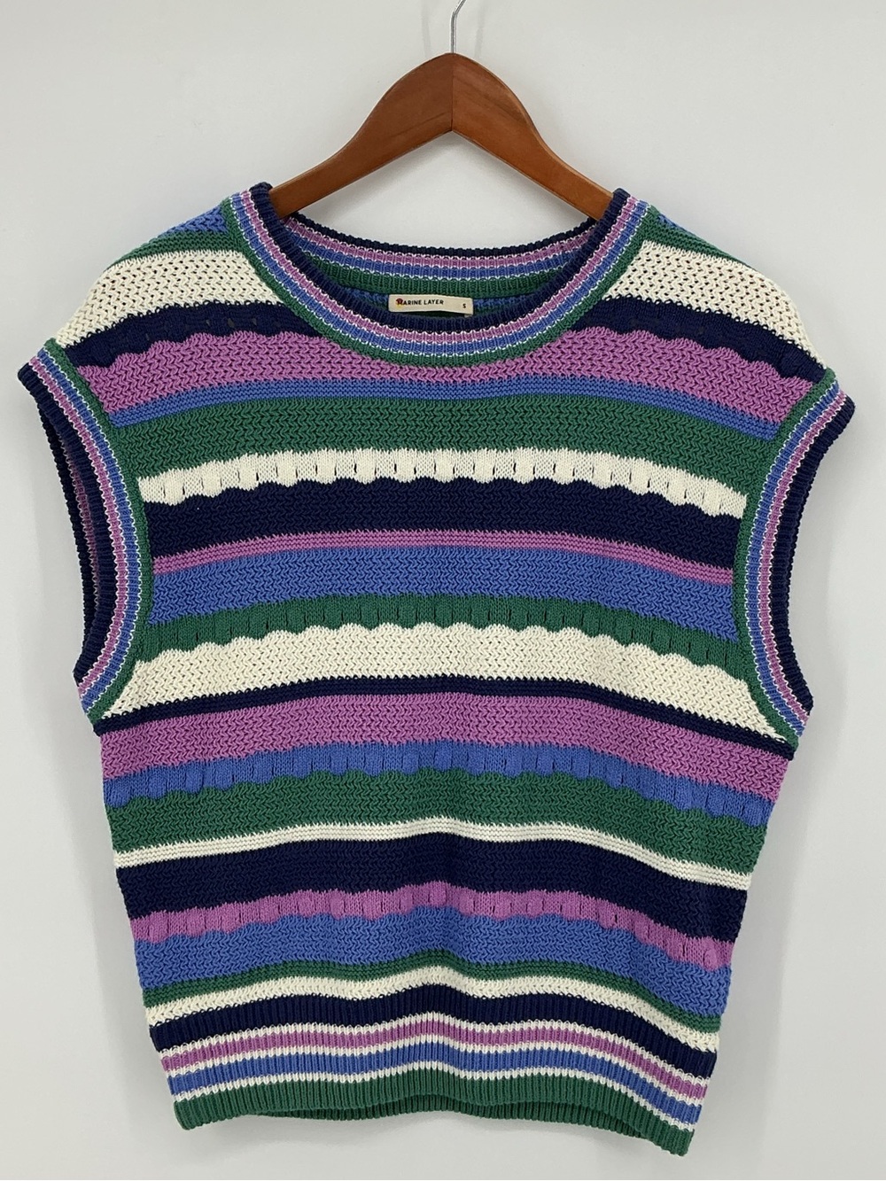 Marine Layer Multicolor Striped Knit Sleeveless Crew Sweater - Picture 3 of 9